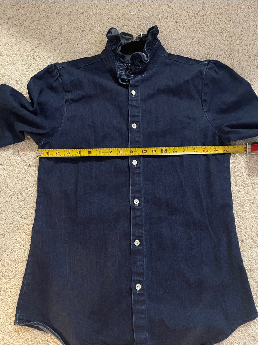 Eve Denim Button Front Ruffle Blouse Small - Picture 7 of 8
